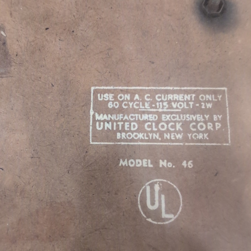 Vintage United Clock Corp Model 46 Electric Wall Clock Brooklyn NY Made in USA - Picture 7 of 7